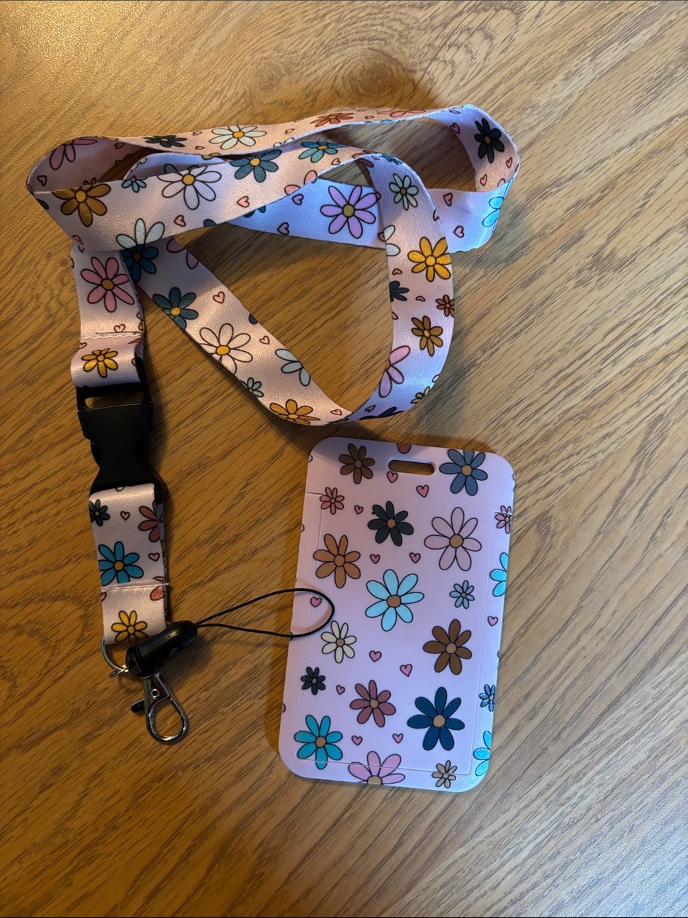 Pink Floral Lanyard ID Badge Holder with Card Sleeve